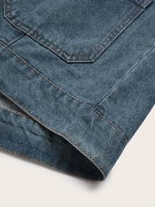 Manfinity Homme Herren Lässig Jacke mit Knöpfen vorne und Taschen, einfacher Urban Basic Denim Jacke, Dunkelblau, Herbst