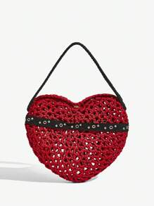 SHEIN ICON Quý cô, Túi xách quai trên dành cho nữ, Thời trang, Đơn giản, Cá nhân hóa, Đa năng, Những cô gái ngọt ngào và sành điệu, Những cô gái nóng bỏng, Y2k, Đường phố, Màu đỏ, Hình trái tim, Nơ, Đinh tán, Móc tay, Rỗng, Đáng yêu, Ngày lễ tình nhân, Giáng sinh Valentine - Đỏ - Xem 4