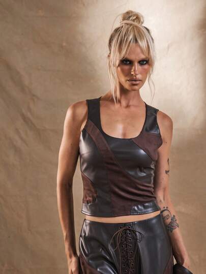 MUSERA Panel Crop Tank Top Going Out Tops Vacation Spring Summer