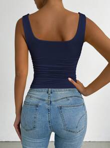 Chiquease Women's Solid Color Scoop Neck Camisole Tank Top, Summer - Navy Blue - View 2