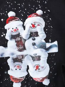 Tween Girl Christmas Snowman Print Sweatshirt - Black - View 6