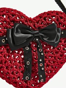 SHEIN ICON Quý cô, Túi xách quai trên dành cho nữ, Thời trang, Đơn giản, Cá nhân hóa, Đa năng, Những cô gái ngọt ngào và sành điệu, Những cô gái nóng bỏng, Y2k, Đường phố, Màu đỏ, Hình trái tim, Nơ, Đinh tán, Móc tay, Rỗng, Đáng yêu, Ngày lễ tình nhân, Giáng sinh Valentine - Đỏ - Xem 7