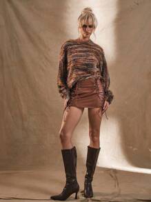 MUSERA Lace Up Side Mini Skirt Boho Summer Cute Western Boho Ibiza Party Vacation Holiday Festival - Rust Brown - View 1