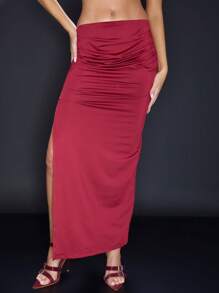 MUSERA 垂褶腰身性感修身长裙，优雅夏日派对必备 - 酒紅色 - 查看 2