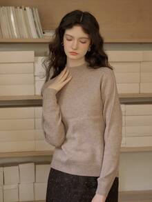 Simple Retro Women's Wool Half High Neck Solid Color Pullover Sweater