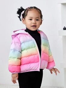 SHEIN Baby Girl Colorful Ombre Hooded Thick Fleece Jacket, Warm And Versatile For Autumn/Winter
