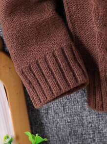 Young Boy Round Neck Striped Casual Knit Sweater - Coffee Brown - View 3