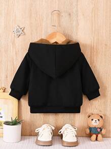 Chaqueta con capucha de forro polar con estampado de dinosaurio casual para bebé niño en otoño/invierno - Negro - Ver 2