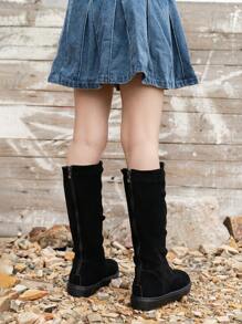 1 Pair Black Patchwork Faux Leather Children High Boots