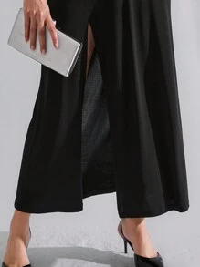 RueChic Plus Women's Slim Fit One Shoulder Slit Evening Party Dress