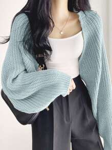 DAZY 女士纯色长袖休闲上衣，日常穿着 - 淺藍色 - 查看 3