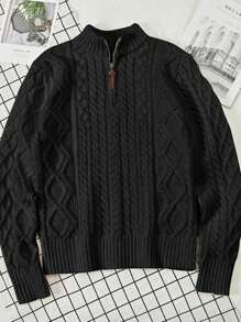 Jersey con cremallera de media cartera de manga larga de unicolor para hombres, otoño/invierno