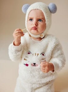 SHEIN 2 cái/bộ trẻ sơ sinh bé gái dễ thương, họa tiết mèo bông, mặc hàng ngày - trắng - Xem 1