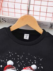 Tween Girl Christmas Snowman Print Sweatshirt - Black - View 5