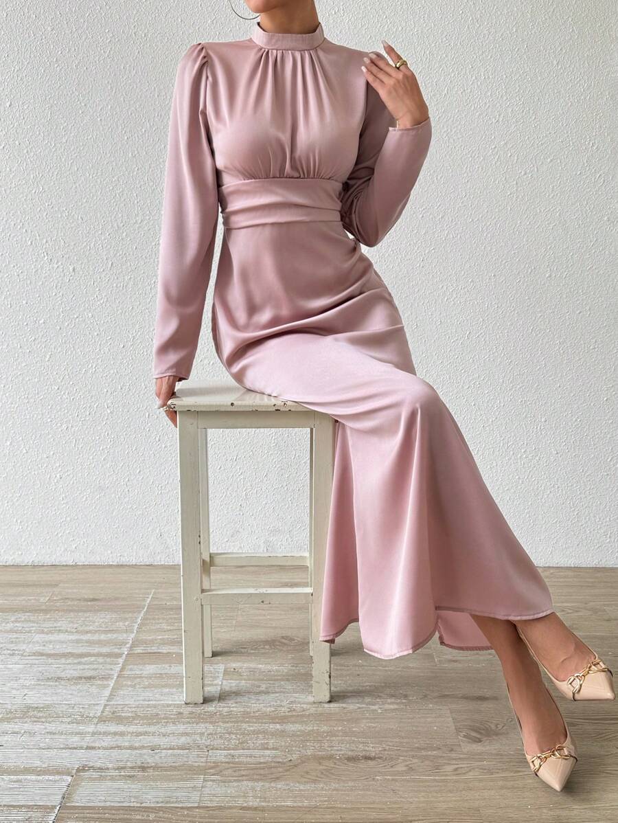 Chiquease Váy ngắn nữ, Váy nữ, Tay dài, Ôm sát, Ôm sát, Viền đuôi cá - Vàng - Xem 1