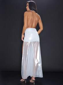 MUSERA 外出必备：优雅深V褶皱长裙，适合春夏度假派对、秋季新娘单身派对、告别单身派对、婚礼、毕业舞会等场合。 - 白色 - 查看 3