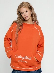 AiiRZ Aitz Club Signature Piped Sweatshirt Athleisure Classic Pullover Athletic Club Long Sleeve Cotton Blend Fall Winter Essential Ribbed Cuffs Kangaroo Pocket Workout Lounge Wear - Orange - View 1