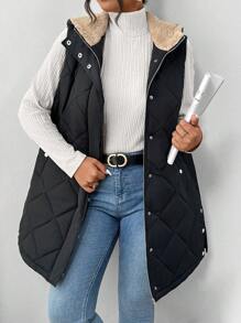 SHEIN Frenchy Abrigo tipo parka para mujer talla grande con capucha, cintura ajustable y cuello esponjoso - Negro - Ver 5