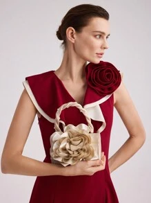 MOTF PREMIUM BOLSO DE MANO DE FIESTA CON GRAN FLOR 3D Y DECORACIÓN DE PERLAS FALSAS PARA MUJER, DÍA DE SAN VALENTÍN