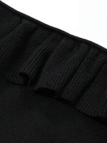 DAZY 女士荷叶边领口和荷叶边袖口修身针织衫，秋季露肩上衣