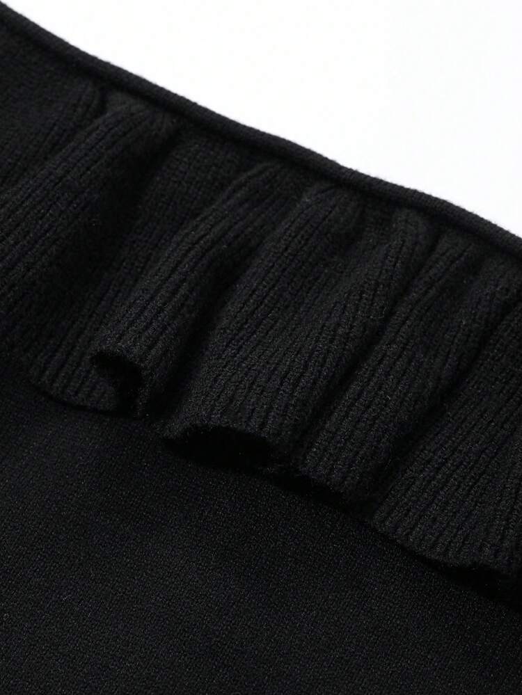Women Ruffle Collar & Ruffle Cuff Fitted Knit Sweater,Fall Clothes Off Shoulder Top