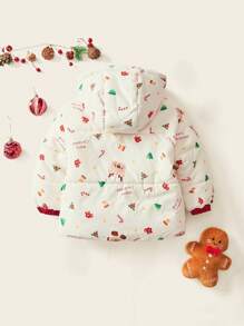 SHEIN 1pc Young Boys Cute/Vintage/Fun/Cartoon Gingerbread Man/Reindeer/Christmas Tree Print Thick Long Sleeve Top For Christmas, Spring/Autumn/Winter - Apricot - View 2