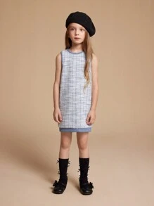 PrepCrw Young Girls Autumn Elegant Plaid Jacket And Dress Set - Blue - View 4