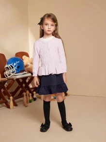 PrepCrw Kleine Mädchen Lässig süßer einfarbiger Rüschen-Saum Cardigan, Herbst
