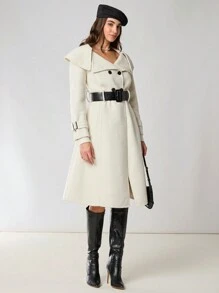 Enchnt 女士冬季优雅休闲双排扣双面混纺大衣，适合日常和外出，保暖服装，圣诞服装，新年服装，冬季女装，新年服装，优雅女士大衣 - 杏色 - 查看 7