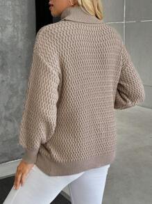 SHEIN Retro Patterned Turtleneck Sweater For Home, Office, Commute And Maternity, For Winter