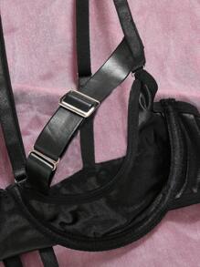 SHEIN Opulent Queen Reizvolle Verführung - Verstellbarer elastischer Träger BH mit Bügel + String + Strumpfhalter Set, Damen Sexy Wäsche Set