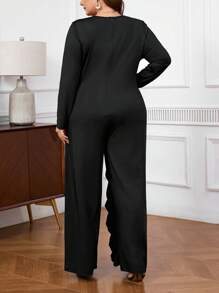 SHEIN Privé Bộ đồ liền thân Palazzo màu đen thanh lịch cho nữ cỡ lớn, trang phục dự tiệc cưới, trang phục dự tiệc tối - trắng - Xem 2