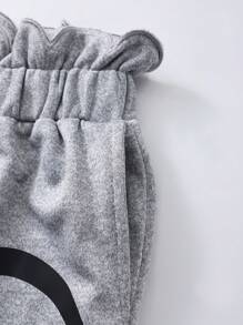 SHEIN 少女字母印花荷叶边腰部阔腿宽松休闲运动裤 - 灰色 - 查看 6