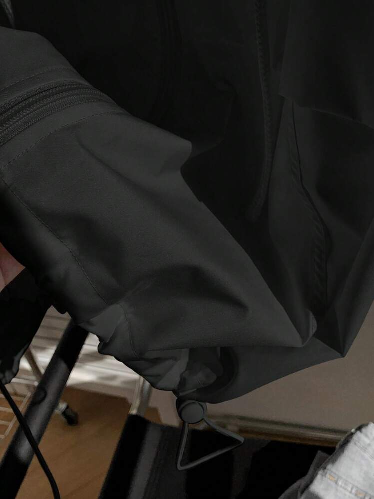 Comfortcana 1pc Solid Color Front Zip-Up Long Sleeve Casual Hooded Sun Protective Lightweight Jacket In Fall/Winter - Black - View 7