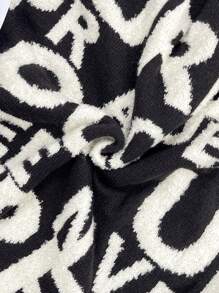 Calvaya Plus Size Crew Neck Letter Pattern Casual Long Sleeve Sweater Knit Pullover Fall Winter - Black - View 8