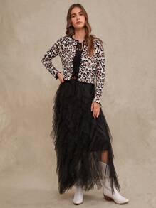 豹纹图案系带开衫 - 彩色 - 查看 7