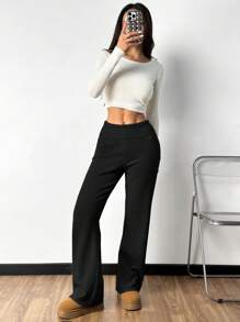 SHEIN EZwear 秋冬款高腰喇叭腿黑色针织裤