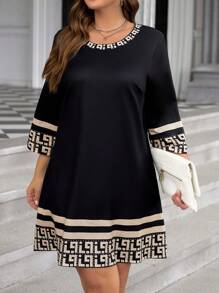 SHEIN LUNE 女式长袖连衣裙加大码 A 字形修身秋季连衣裙 - 彩色 - 查看 6