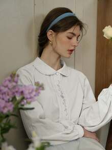 Simple Retro Women Queen Collar Embroidery Casual Shirt - White - View 6