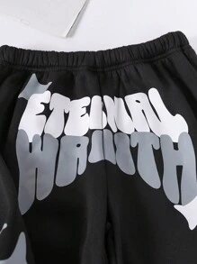 2 件套青少年男孩休闲街头风格连帽运动衫和运动裤套装，适合日常通勤