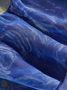 SHEIN MOD 加大码复古宫廷风格海军蓝梵高星空画印花女士连衣裙，适合舞会、派对、连衣裙套装 - 藍色 - 查看 4