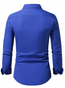 Manfinity Mode Men's Casual Business Style Patchwork Pocket Long Sleeve Shirt, Spring/Autumn
