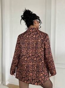 Calvaya Plus Size New Retro Oversized Chic Leopard Print Blazer For Women, Spring Autumn