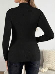 SHEIN Maternity Casual Everyday Commute Simple Solid Color Stand Collar Slim Fit Pullover Sweater, Autumn/Winter - Black - View 2