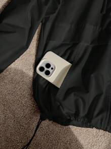 Comfortcana 1 pieza Chaqueta casual con capucha, cremallera frontal, manga larga y protección solar, de unicolor, para otoño/invierno - Negro - Ver 4