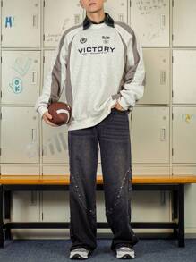 DAZY Men's Letter Print Pullover Sweatshirt, Autumn - Grey - View 6