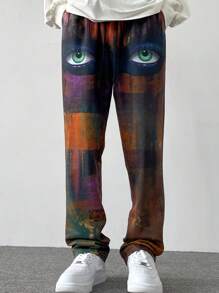 Manfinity Roghcode Men's Street Style Graphic Eye Print Drawstring Waist Loose Straight Leg Sweatpants - Multicolor - View 4