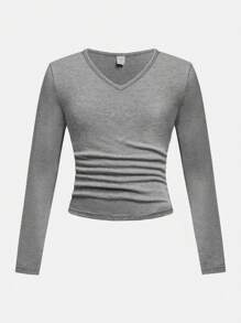 SHEIN 3pcs/Set Tween Girls' Casual Solid Color V-Neck Long Sleeve Knit Base Layer Top For Fall/Winter - Baby Pink - View 5