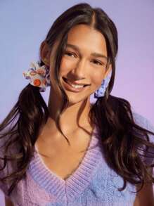 SmileyWorld® | SHEIN 3pcs/Set Smiling Face Scrunchies, Suitable For Everyday Wear - Multicolor - View 5