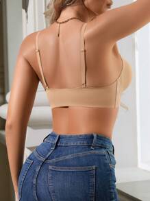 Áo ngực 1 mảnh cài phía trước cho nữ, không gọng, có thể tháo rời, đồ lót màu trơn tối giản, thoải mái - Màu be - Xem 2
